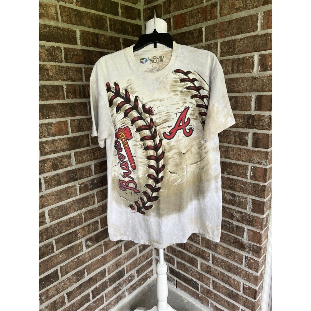 Atlanta Braves Shirt Mens Large Beige MLB Baseball Liquid Blue Graphic Tee